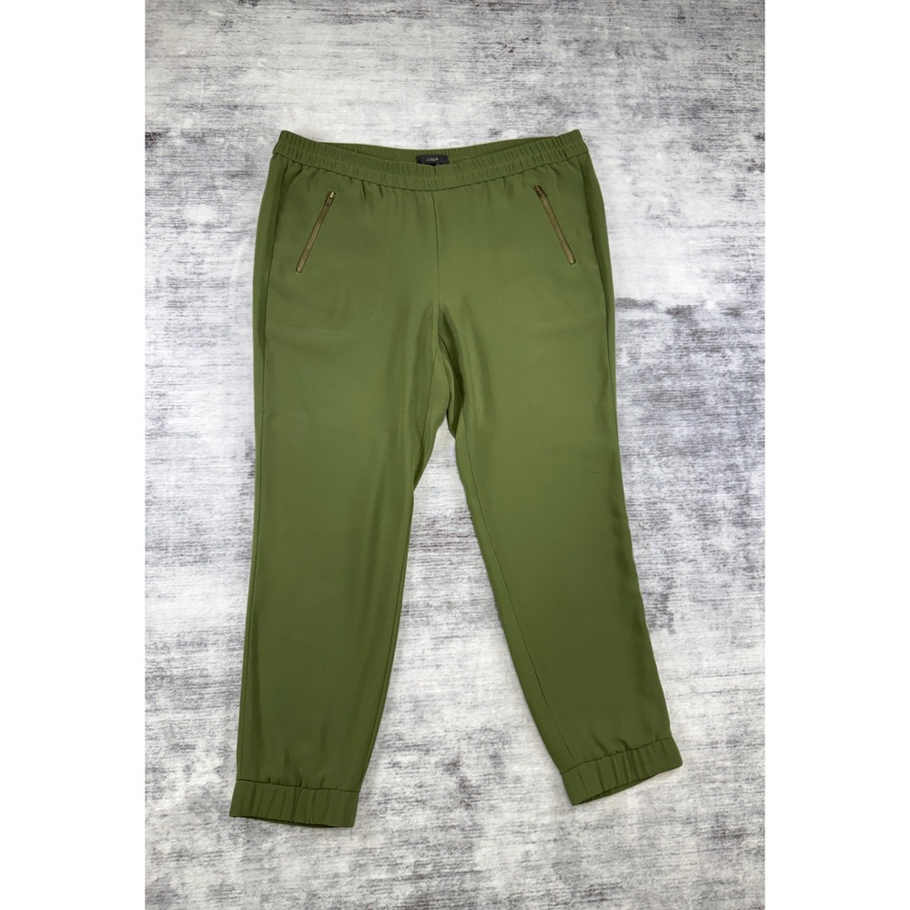 J.Crew Olive Green Drapey Crepe Jogger Pants B0587 Womens Size 8 Elastic FLAW